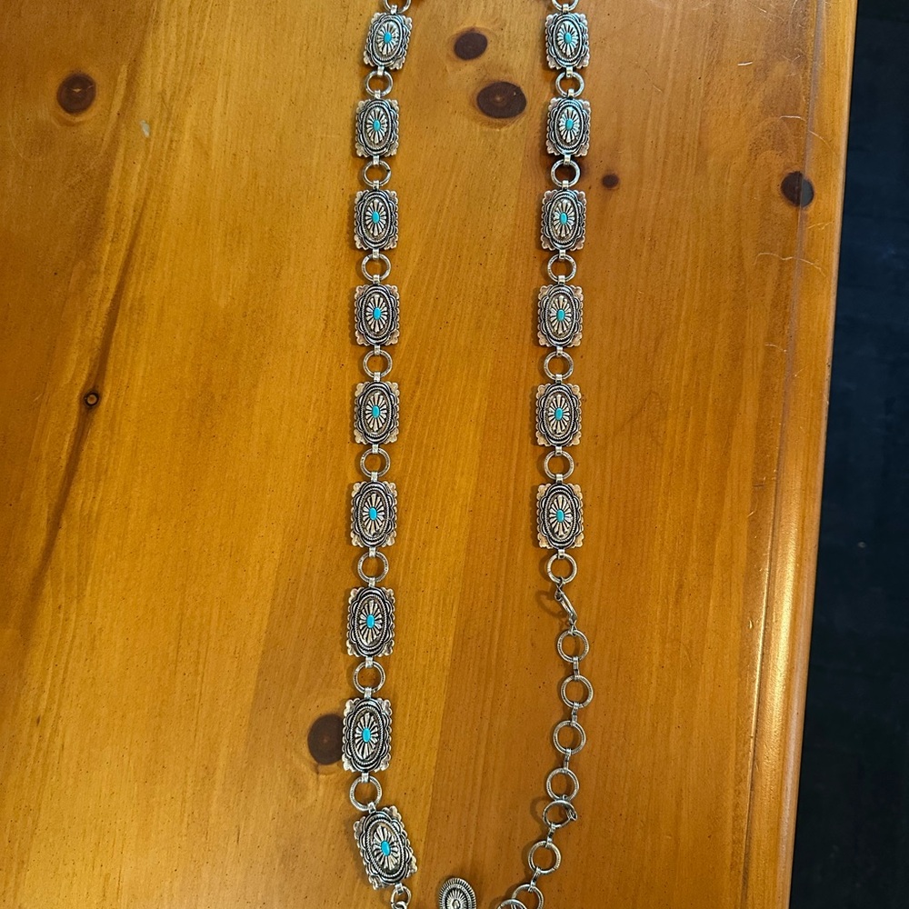 Turquoise Accent Silver-Link Belt - Women